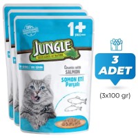 Jungle Pouch Somon Parçalı Yetişkin Kedi Konservesi 100 Gr (3 Adet)