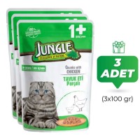Jungle Pouch Tavuk Eti Parçalı Soslu Yetişkin Kedi Konservesi 100 Gr (3 Adet)